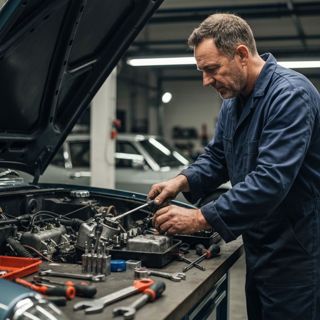 Professional mechanic working on car